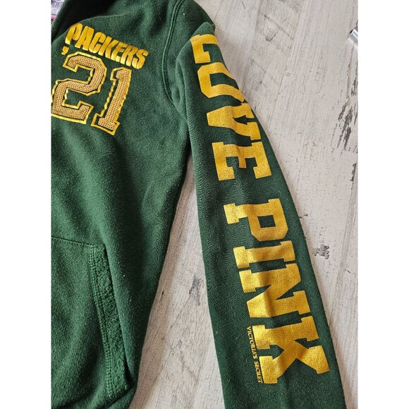 Vintage Victoria's secrets pink Packers girl zip hoodie sweatshirt XSX mall sequ - Picture 4 of 9